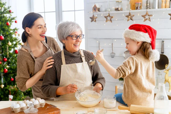 Feliz Navidad Felices Fiestas Preparación Familiar Comida Vacaciones Abuela Madre — Foto de Stock