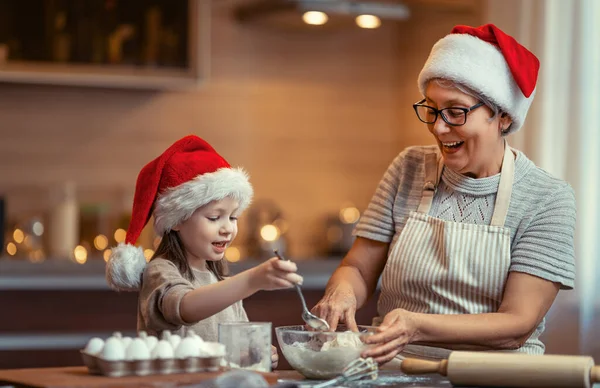 Merry Christmas Happy Holidays Family Preparation Holiday Food Grandma Granddaughter — Stock Photo, Image