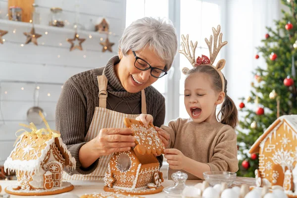 Merry Christmas Happy Holidays Family Preparation Holiday Food Grandmother Granddaughter — Stock Photo, Image