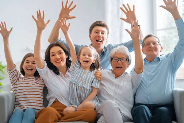 Nice Girls Mother Father Grandfather Grandmother Enjoying Spending Time Together — Stock Photo, Image