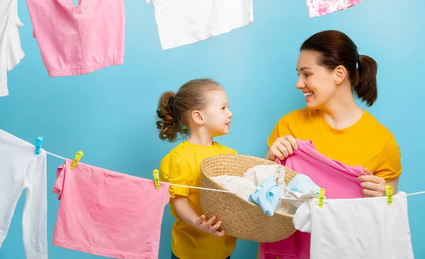 Beautiful Young Woman Child Girl Little Helper Having Fun Smiling — Stock Photo, Image