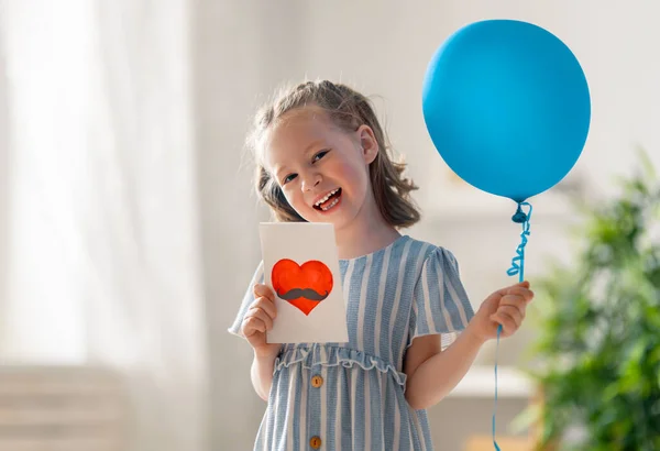 Happy Child Air Balloon Postcard Her Father — Stock Photo, Image