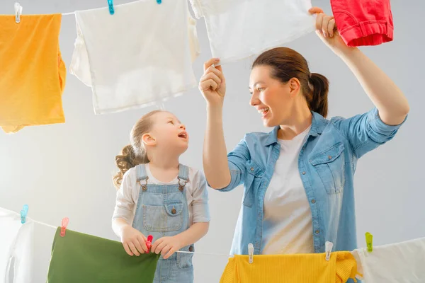 Beautiful Young Woman Child Girl Little Helper Having Fun Smiling — Stock Photo, Image