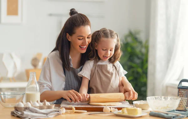 Happy Loving Family Preparing Bakery Together Mother Child Daughter Girl — Stock Photo, Image