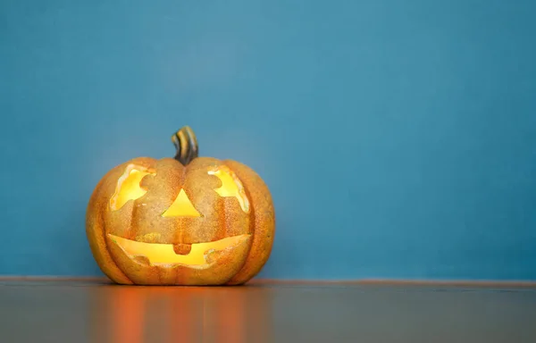 Grattis Halloween Pumpa Blå Bakgrund — Stockfoto
