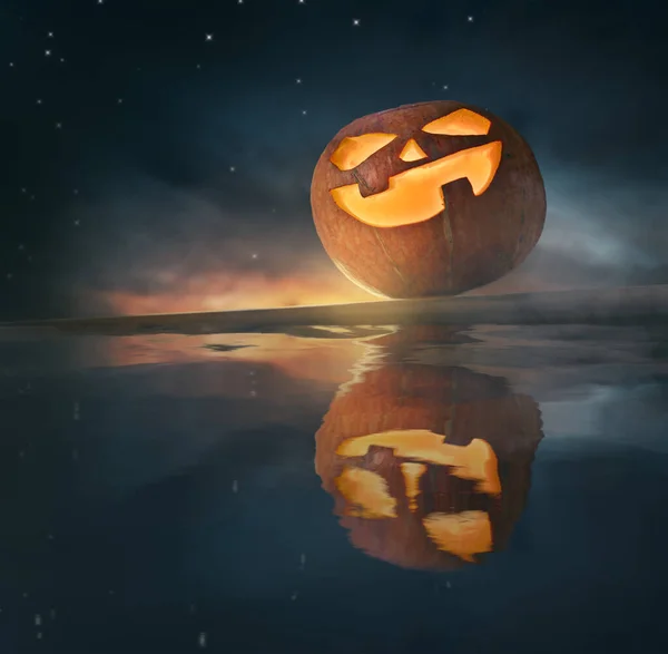 Joyeux Halloween Citrouille Sur Fond Ciel Nocturne — Photo