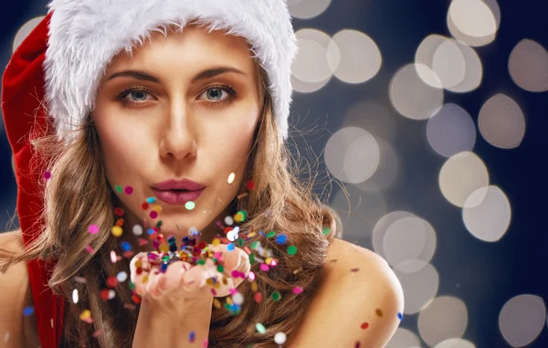 Woman in Santa's hat — Stock Photo, Image