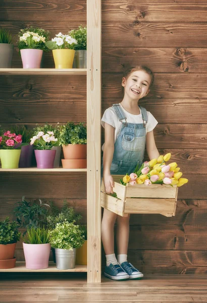 Menina cuidar de suas plantas — Fotografia de Stock