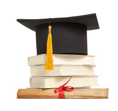 Mezuniyet şapkası ve diploması.