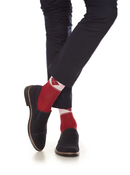 Mężczyzna noga w czerwonych skarpetkach — Zdjęcie stockowe