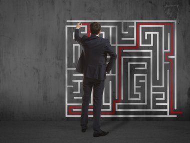 işadamı çizim labirent duvar