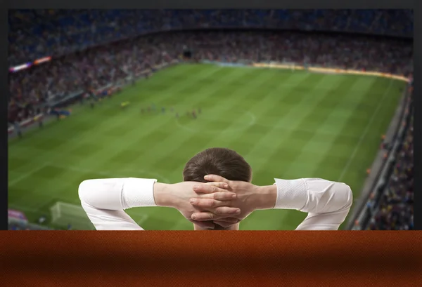 Watching soccer game on TV — Stock Photo, Image