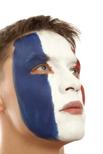 Aficionados franceses en el estadio. Fútbol, fanático del fútbol. Aislado —  Fotos de Stock