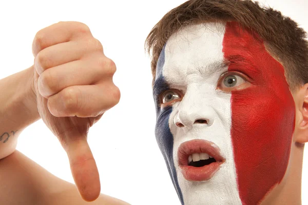 Aficionados franceses en el estadio. Fútbol, fanático del fútbol. Aislado —  Fotos de Stock