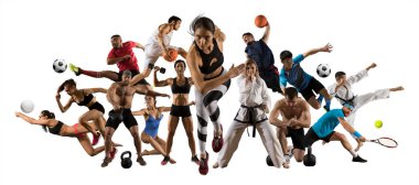 Dev çoklu spor kolajı, tekvando, tenis, karate, futbol, basketbol, futbol, vücut geliştirme vs.