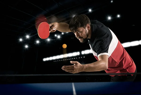 Man Playing Ping Pong Dark Background — Stock Photo, Image