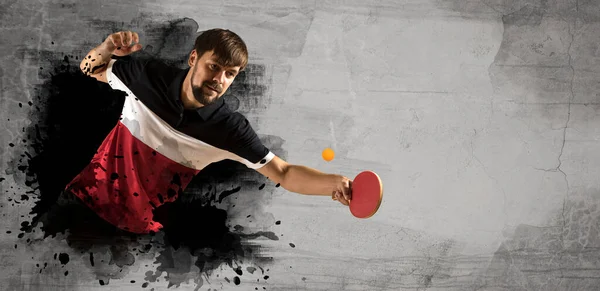 Uomo Che Gioca Ping Pong Sfondo Muro Bandiera Sportiva — Foto Stock