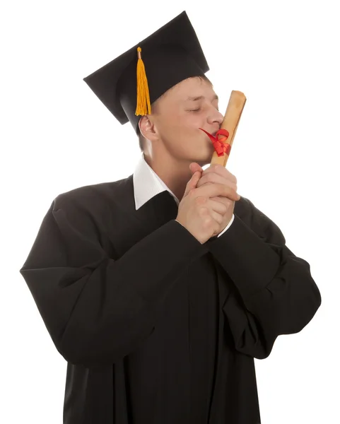 Graduación hombre sosteniendo diploma — Foto de Stock