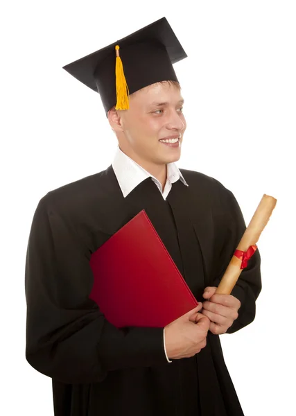 Mezuniyet man holding diploma — Stok fotoğraf