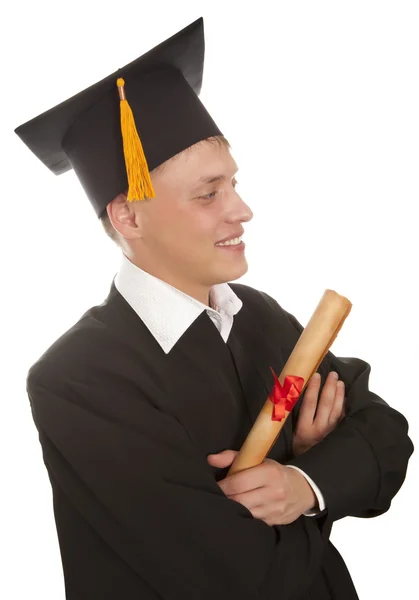 Graduation man holding diploma — Stock Photo, Image