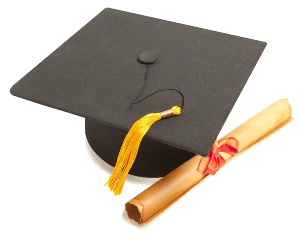 Gortarboard and graduation scroll — Stock Photo, Image