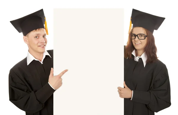 Studenten houden lege banner — Stockfoto