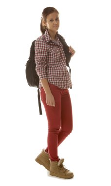 Kırmızı kot pantolon kız öğrenci
