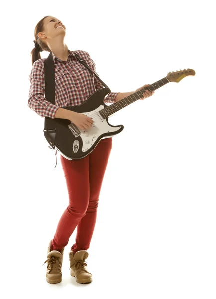 Kobieta z gitarą elektryczną — Zdjęcie stockowe