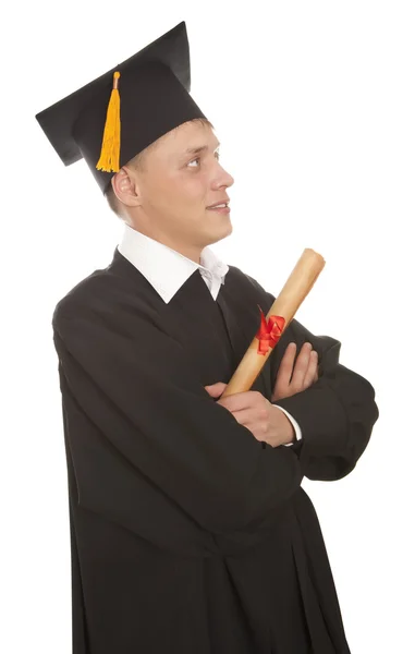 Graduation man holding diploma — Stock Photo, Image