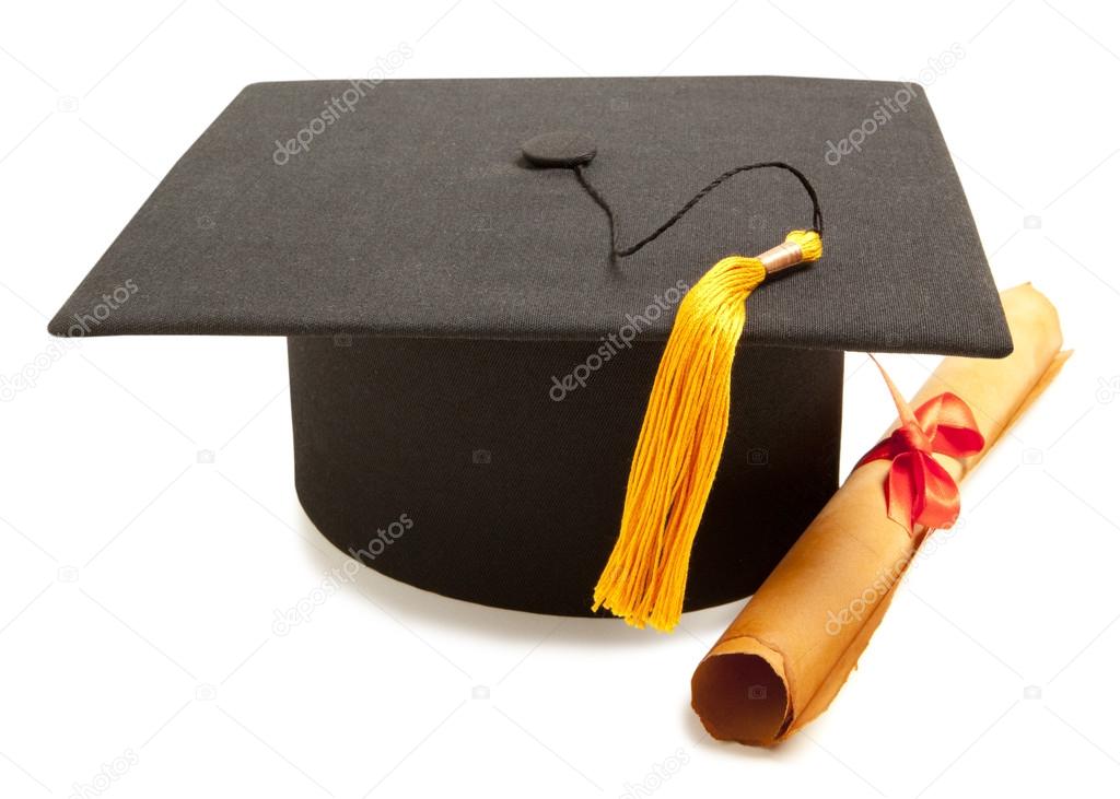 Gortarboard and graduation scroll