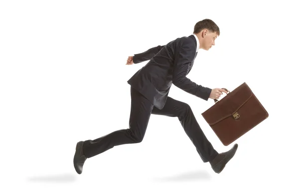 Homem de negócios correndo com uma pasta — Fotografia de Stock