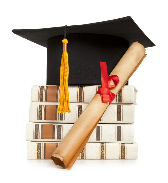 Maturitní klobouk a diplom — Stock fotografie
