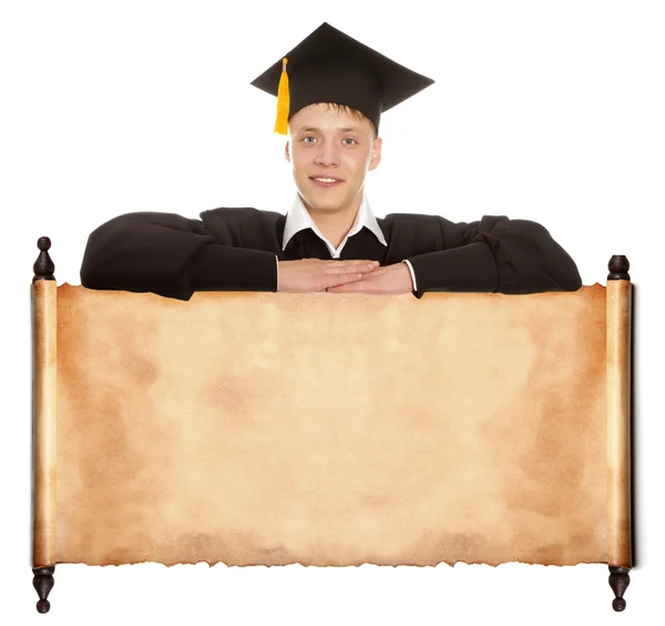 Graduate man with vintage blank — Stock Photo, Image