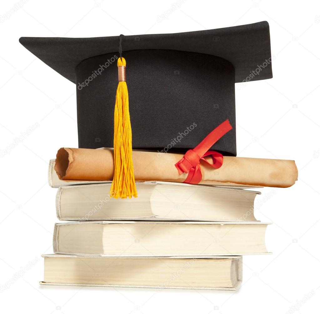 Graduation hat and diploma