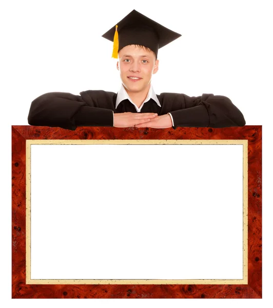 Homem graduado com quadro — Fotografia de Stock