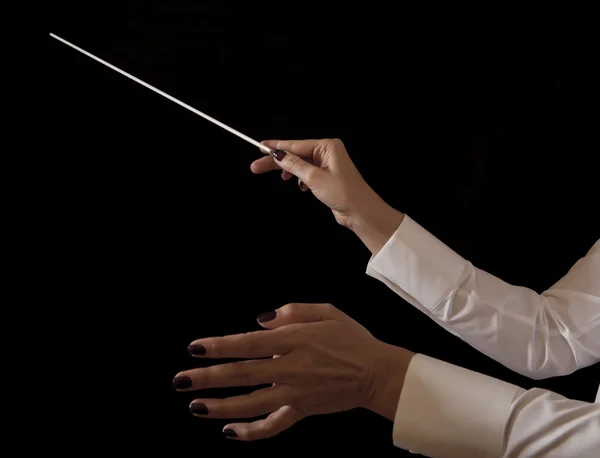 Music female director holding stick — Stock Photo, Image