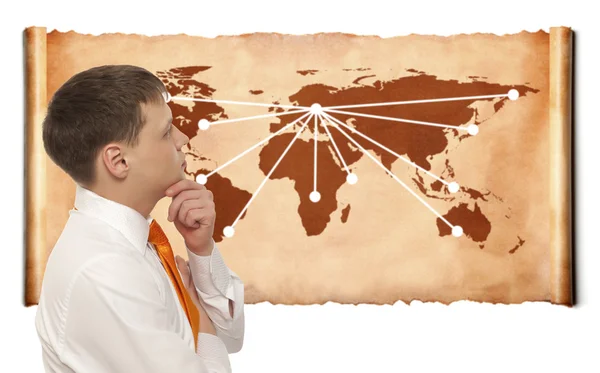 Businessman with world map — Stock Photo, Image