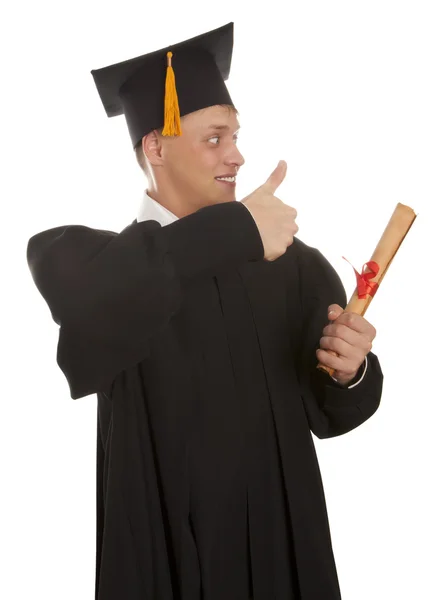 Graduation man holding diploma — Stock Photo, Image