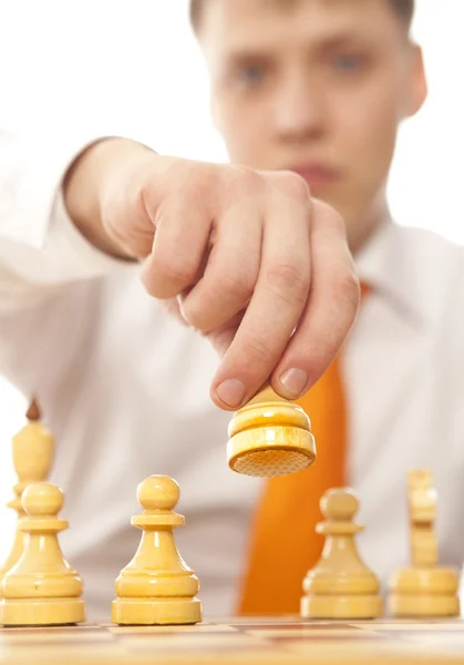 Businessman playing chess — Stock Photo, Image