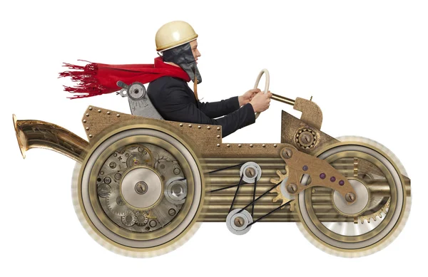 Businessman in steampunk car — Stock Photo, Image