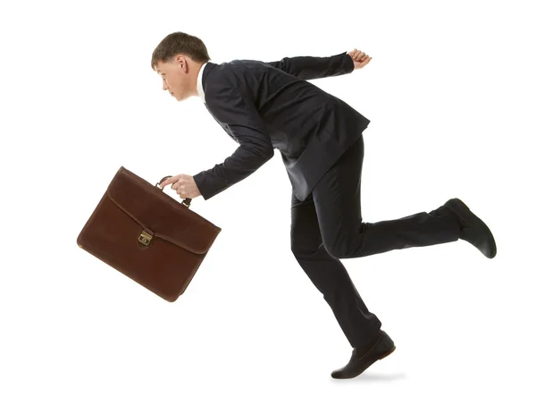 Biznesmen biegnący z walizką — Zdjęcie stockowe