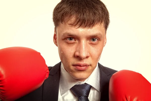 Businessman in red boxing gloves — Stock Photo, Image