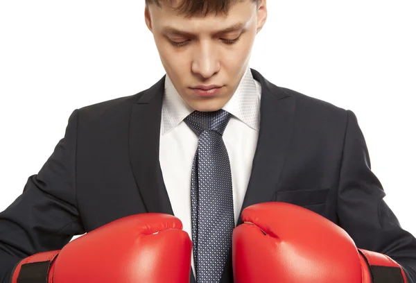 Businessman in red boxing gloves — Stock Photo, Image