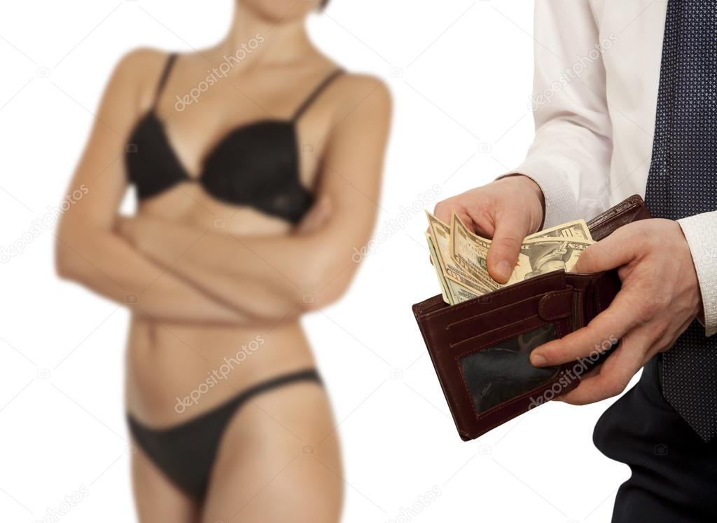 Man paying prostitute with banknotes 