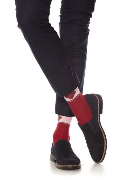 Πόδι άνθρωπος στις κόκκινες κάλτσες — Φωτογραφία Αρχείου