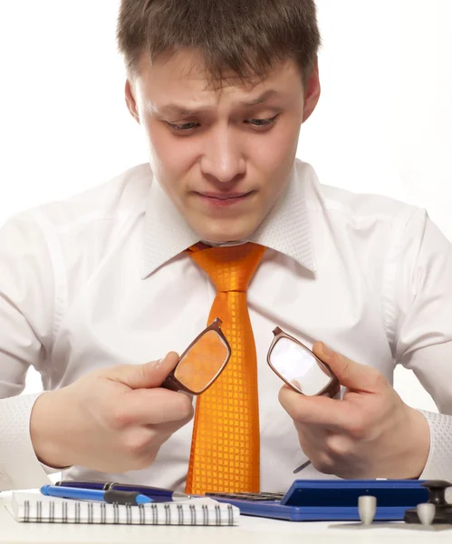 Businessman broke glasses — Stock Photo, Image