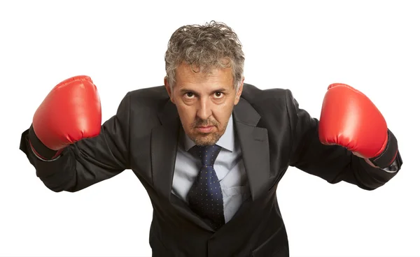 Businessman in red boxing gloves — Stock Photo, Image