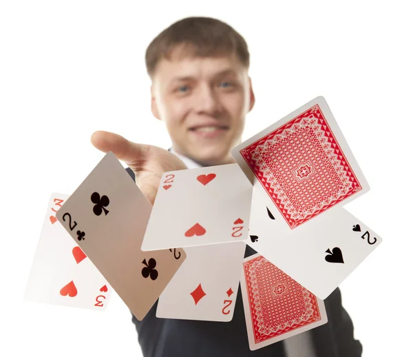 Man playing with poker cards — Stock Photo, Image