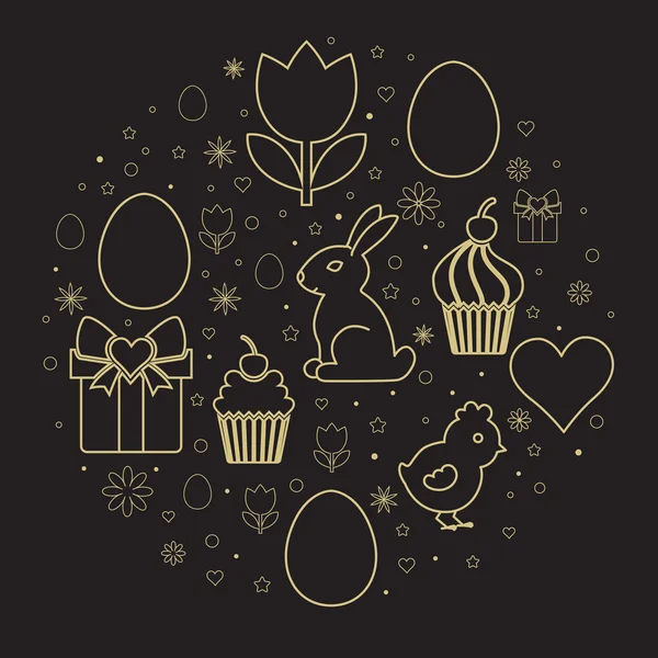 Easter symbols. Gold and black — Stock Vector