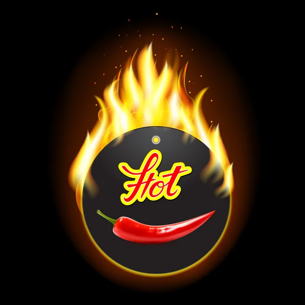 Etiqueta de fuego con pimienta y letras originales Hot — Vector de stock